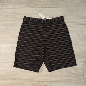 J.Crew Mens 9" Dock Short Stretch Seersucker Size 32 Brown Green Stripe EUC